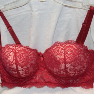 B.Luxe Red(Garnet) Lace Push-up Underwire Convertible Bra, 38D(0225)